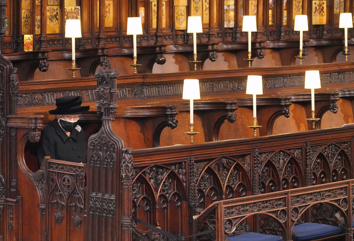 Queen Elizabeth sits alone at Prince Philip's funeral on April 17, 2021