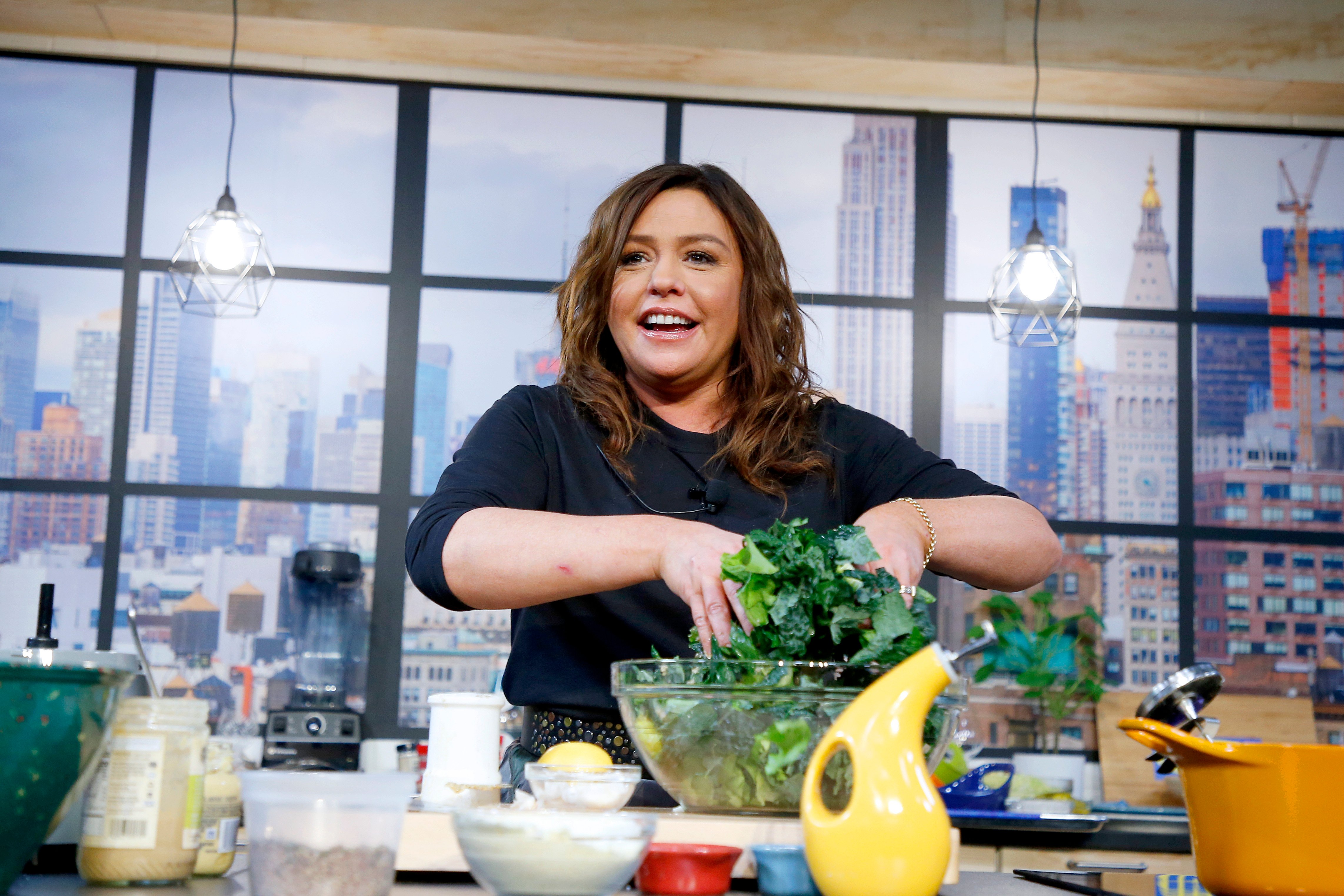 Rachael Ray onstage during a culinary demonstration at the Grand Tasting presented by ShopRite featuring Culinary Demonstrations at The IKEA Kitchen presented by Capital One at Pier 94