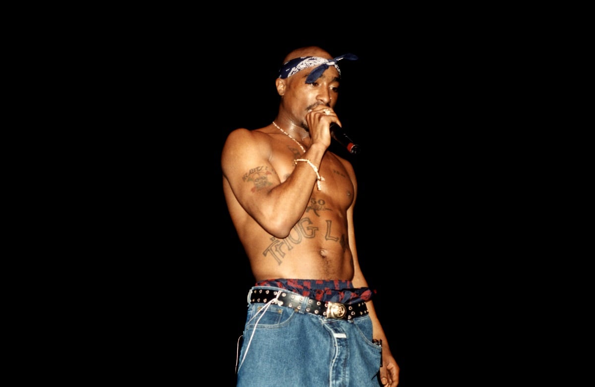 Rapper Tupac Shakur performs onstage during concert in 1994