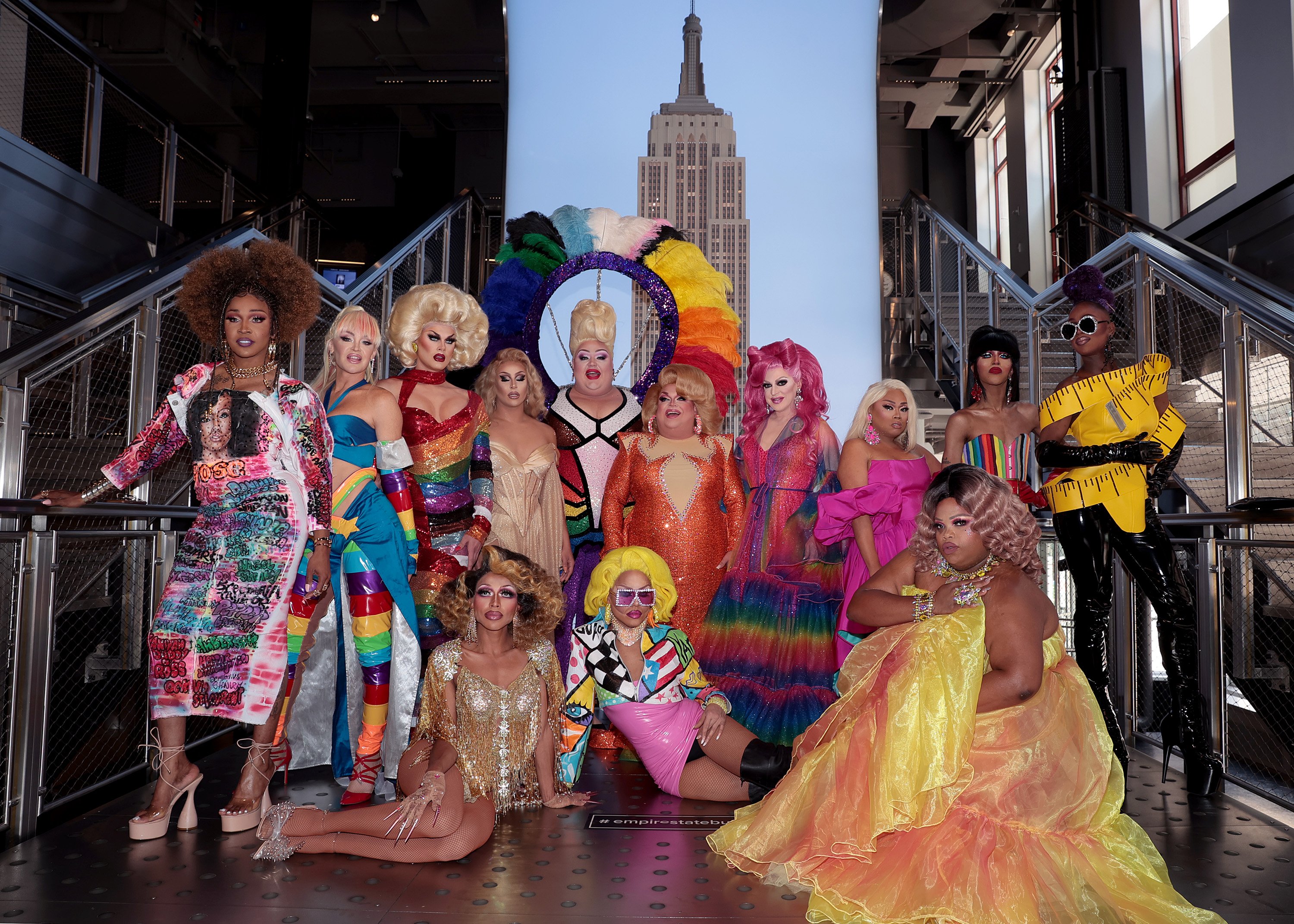 The cast of 'RuPaul's Drag Race: All-Stars' Season 6 in front of the Empire State Building, in drag