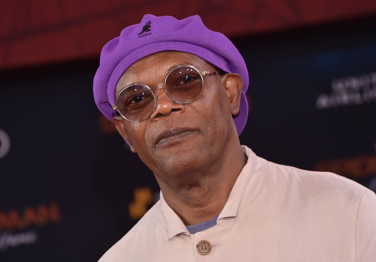 Samuel L. Jackson wears a purple hat and sunglasses at the ‘Spider-Man: Far From Home’ world premiere