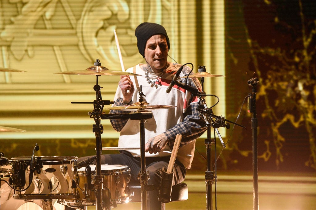 Travis Barker plays the drums at the 2020 MTV Movie & TV Awards: Greatest Of All Time