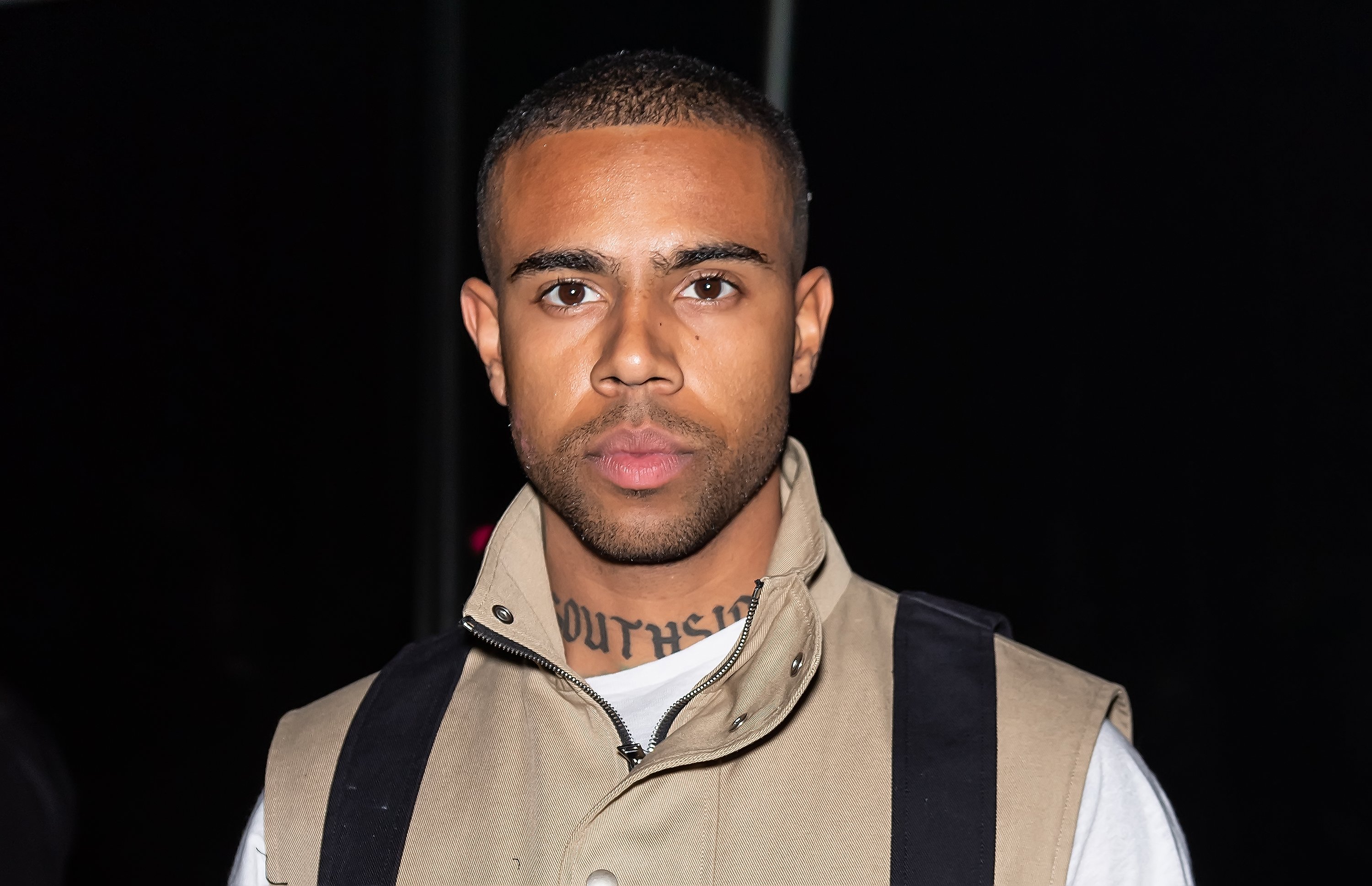 Rapper Vic Mensa is seen arriving to the Palm Angels Fashion Show during New York Fashion Week