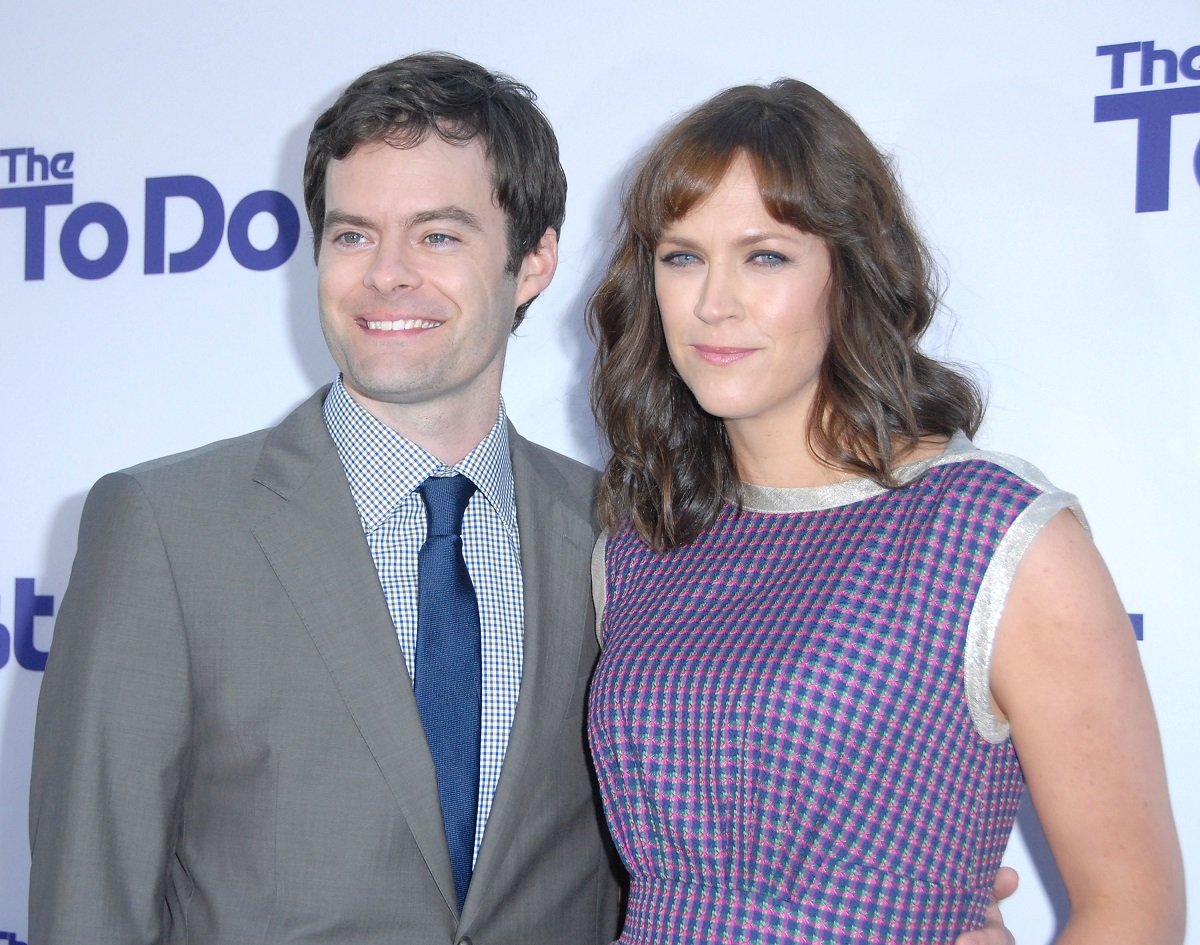 Actor Bill Hader (L) and Maggie Carey arrive at the Los Angeles Premiere of 'The To Do List' on July 23, 2013, in Westwood, California.