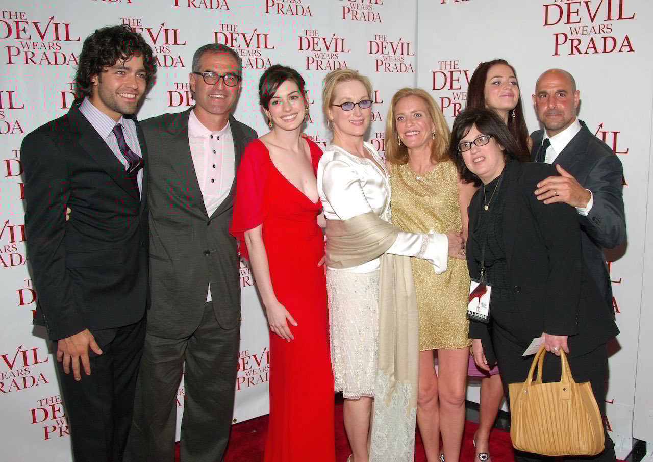 Adrian Grenier, David Frankel, Director, Anne Hathaway, Meryl Streep, Wendy Finerman, Producer, Karen Rosenfelt, Executive Producer, Emily Blunt and Stanley Tucci (Cast and Crew of "The Devil Wears Prada") (Photo by Michael Loccisano/FilmMagic)