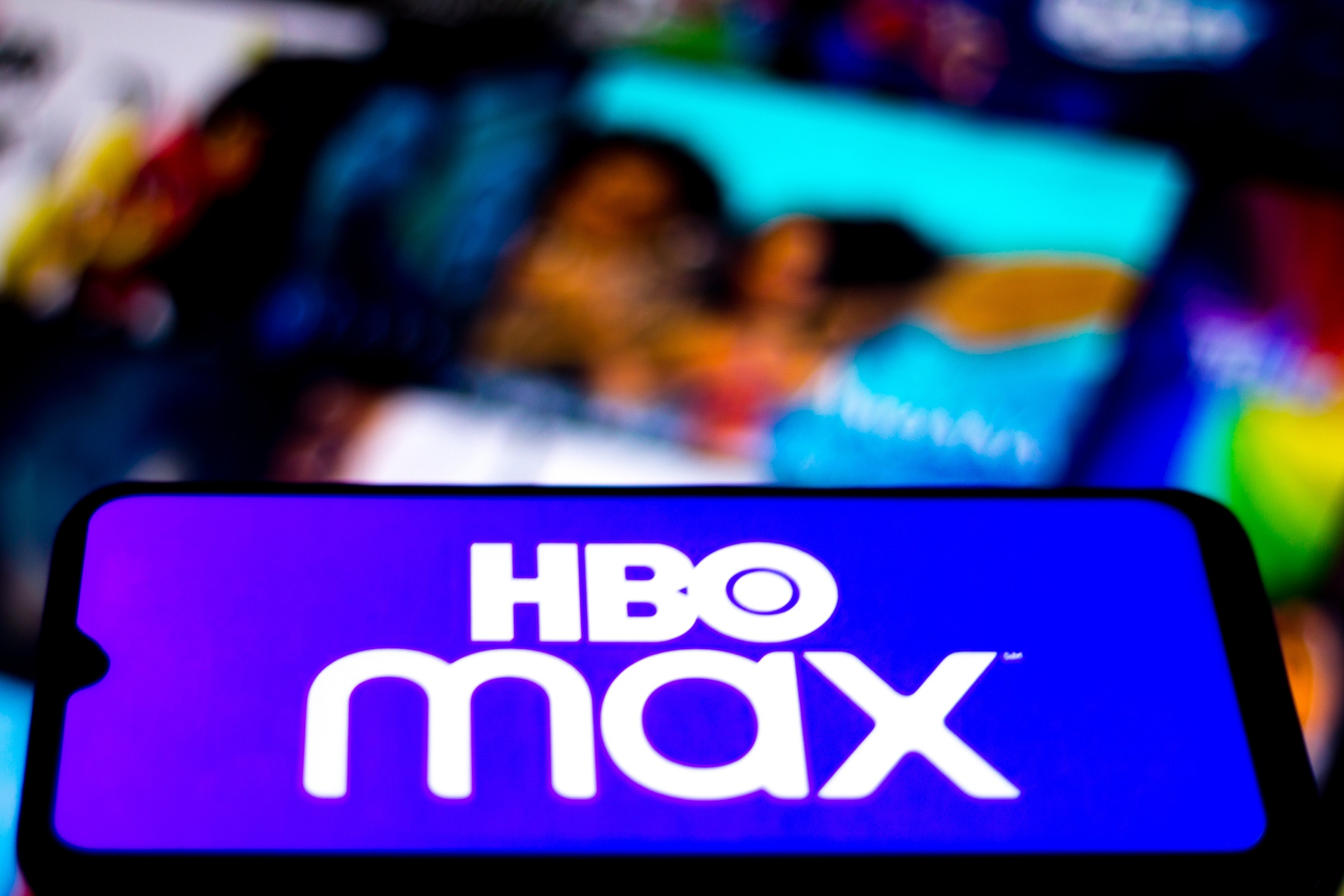The HBO Max logo displayed on a smartphone in an undated photo 