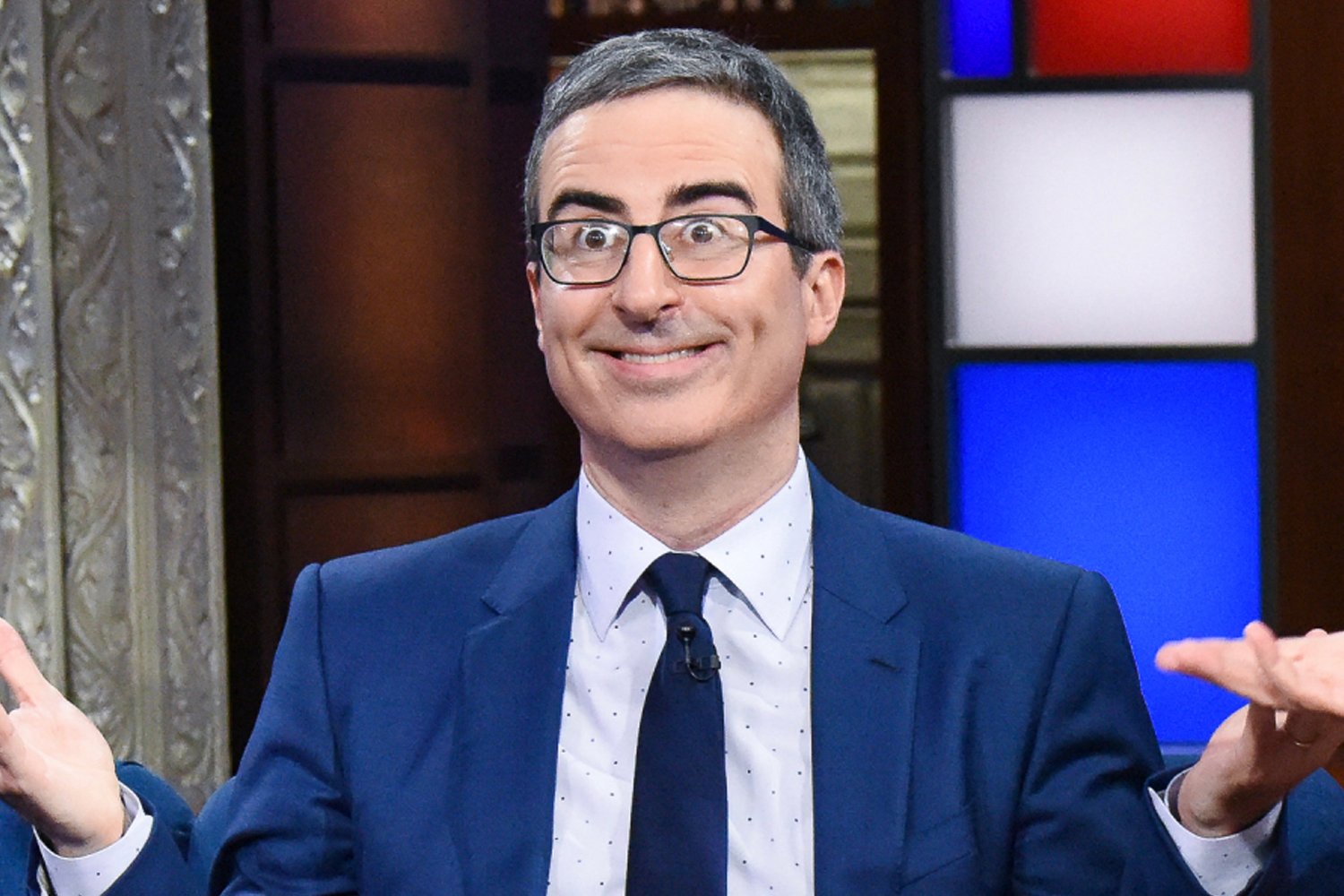 John Oliver on the set of 'The Late Show' in February 2020