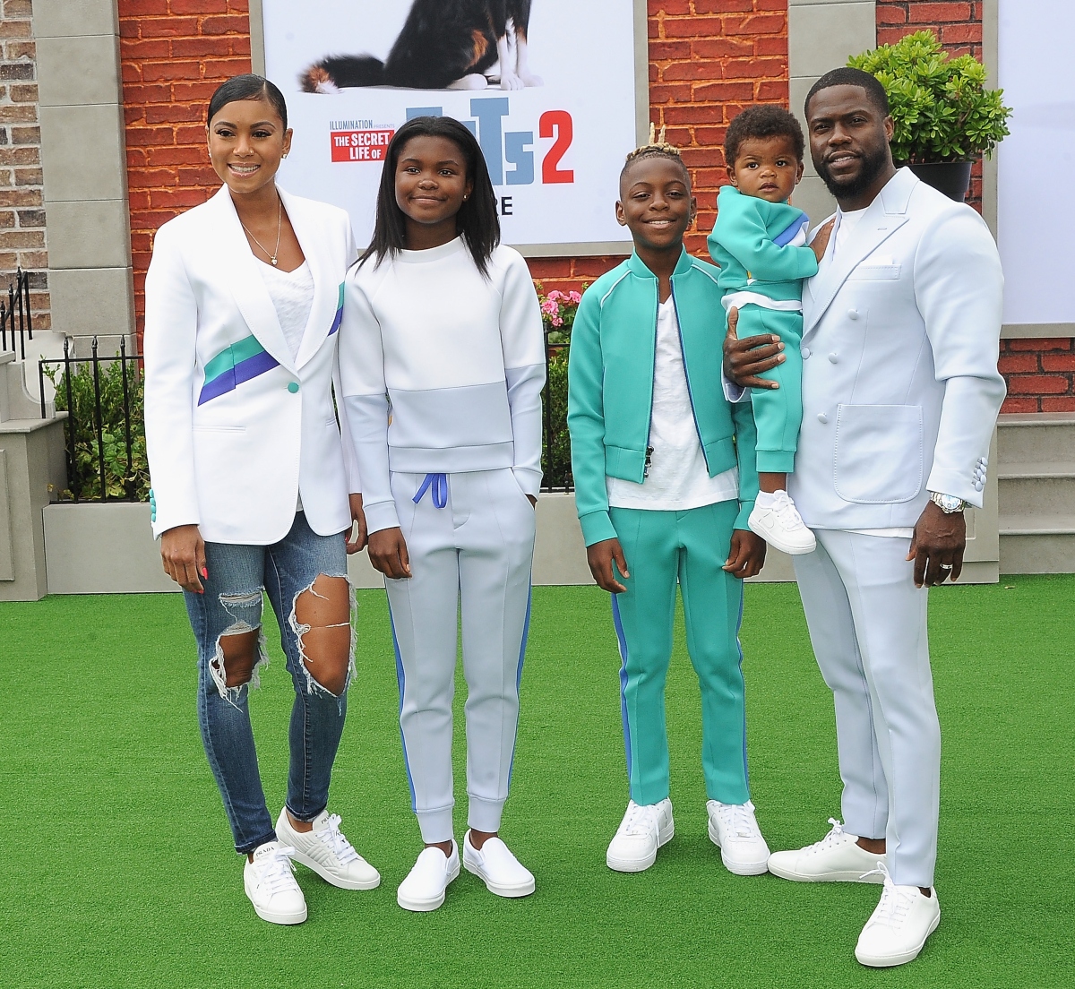 Eniko Parrish, Heaven Hart, Hendrix Hart, Kenzo Hart and Kevin Hart arrive for the premiere ‘The Secret Life Of Pets 2’ on June 2, 2019 in Westwood, California
