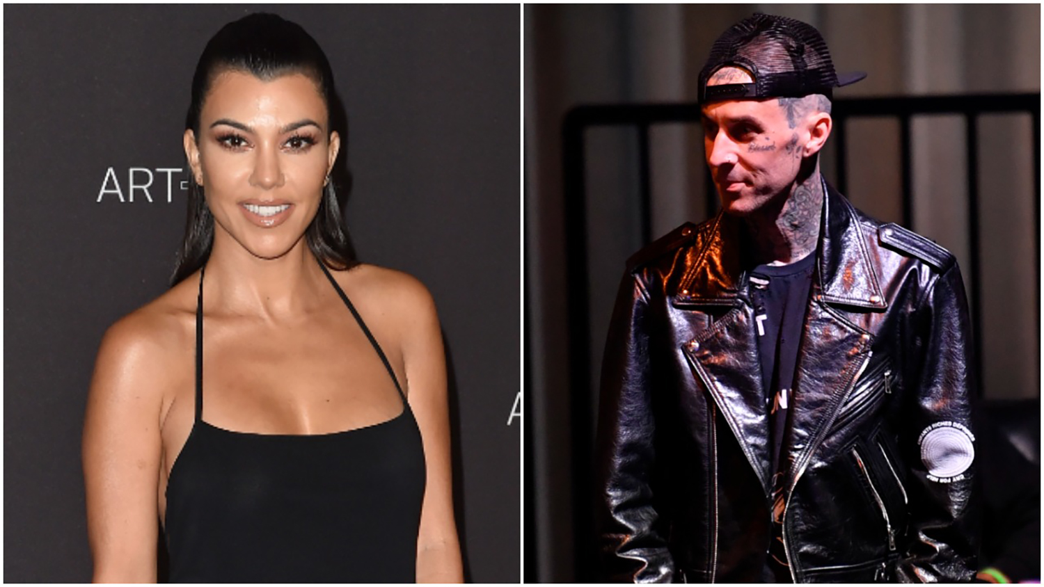 Kourtney Kardashian at the 2018 Film and Art Gala / Travis Barker at the UFC260 event in 2021