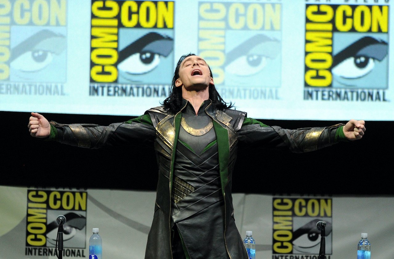 Tom Hiddleston speaks onstage at Marvel Studios "Thor: The Dark World" and "Captain America: The Winter Soldier" during Comic-Con 2013