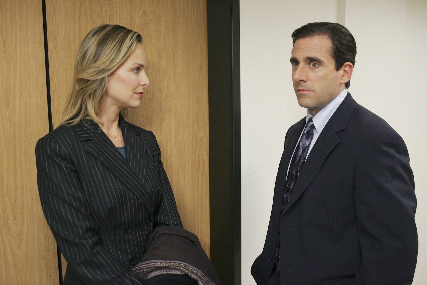 The Office: Melora Hardin as Jan Levinson and Steve Carell as Michael Scott