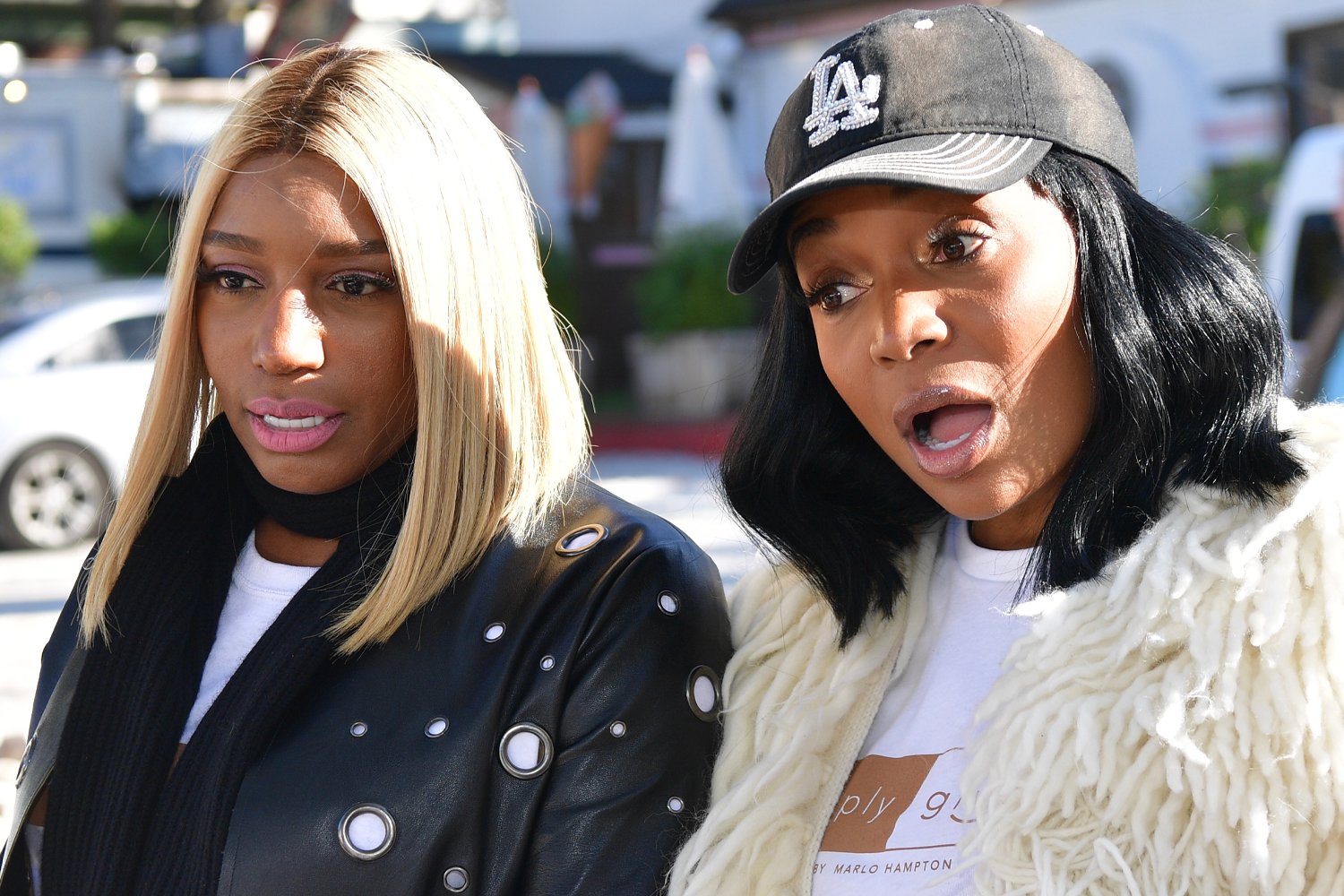Nene Leakes and Marlo Hampton during a Thanksgiving Meal Giveaway in 2017