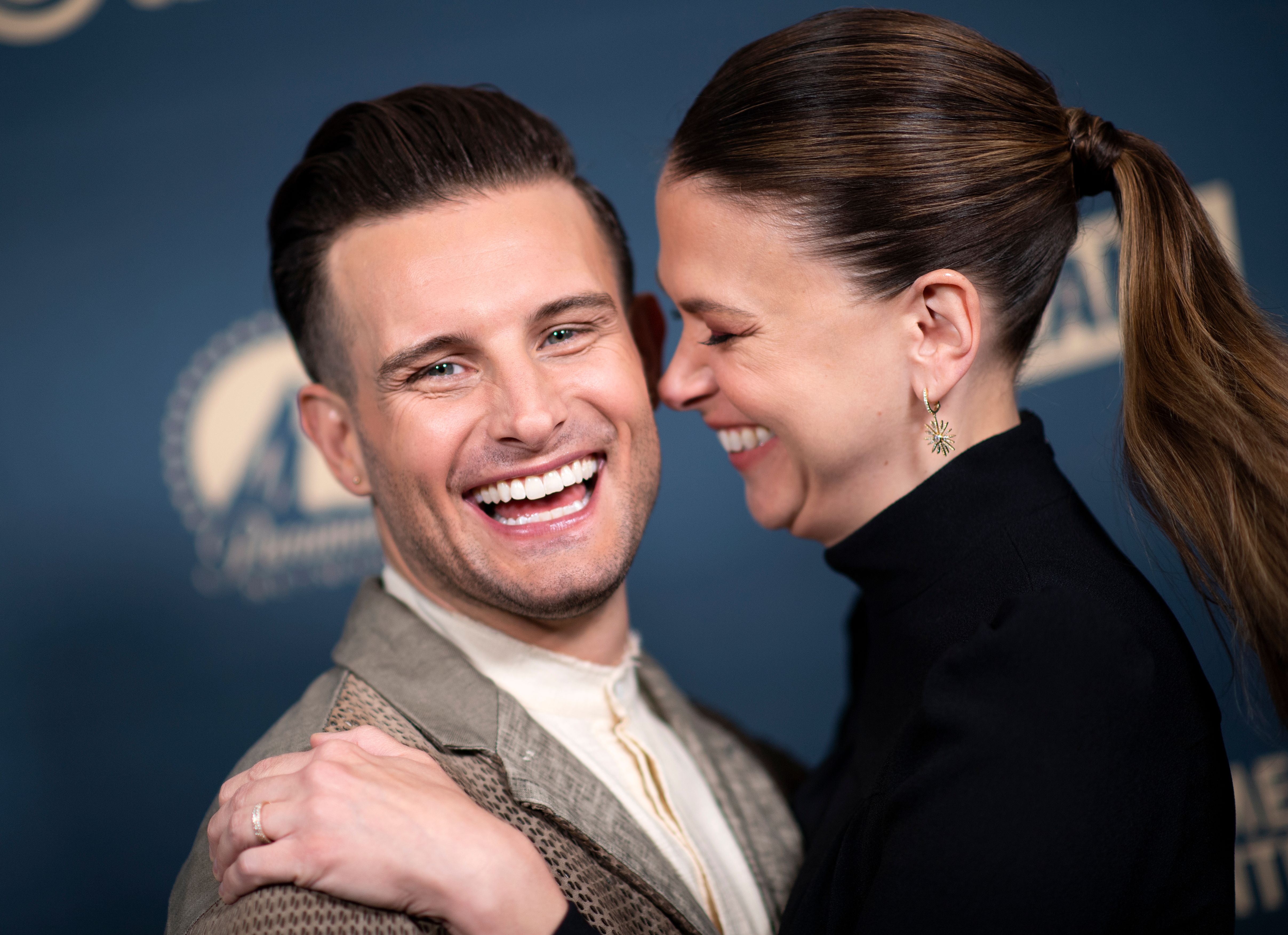 Nico Tortorella and Sutton Foster during a 'Younger' press event in 2019
