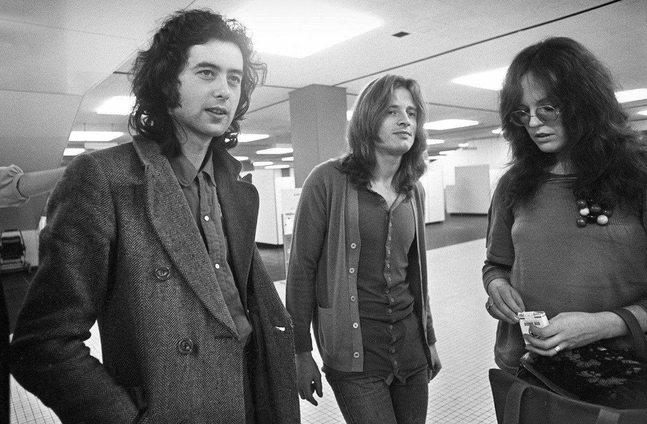 Jimmy Page and John Paul Jones stand backstage at an arena in the Netherlands, 1972.
