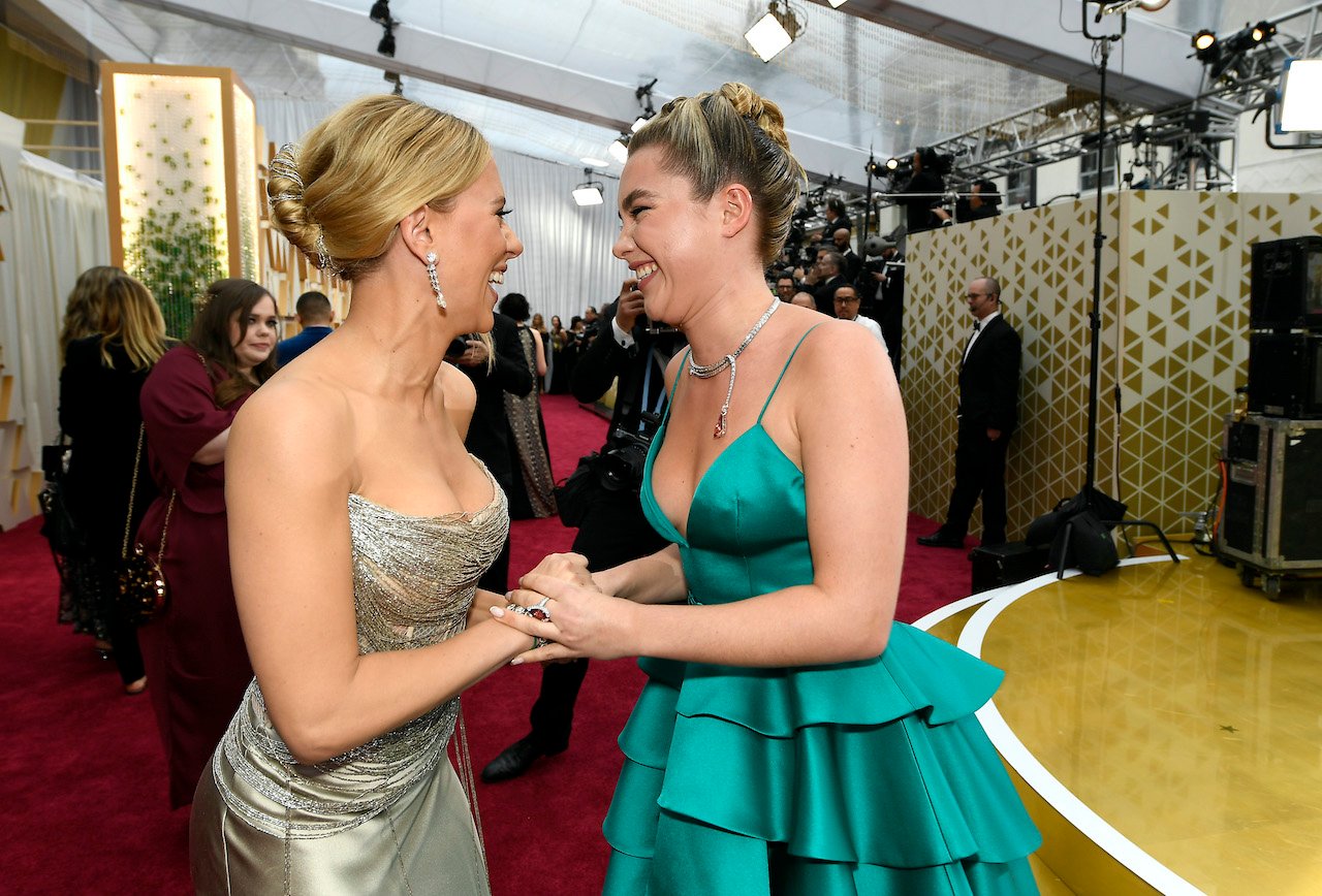 (L-R) Scarlett Johansson and Florence Pugh attend the 92nd Annual Academy Awards at Hollywood and Highland