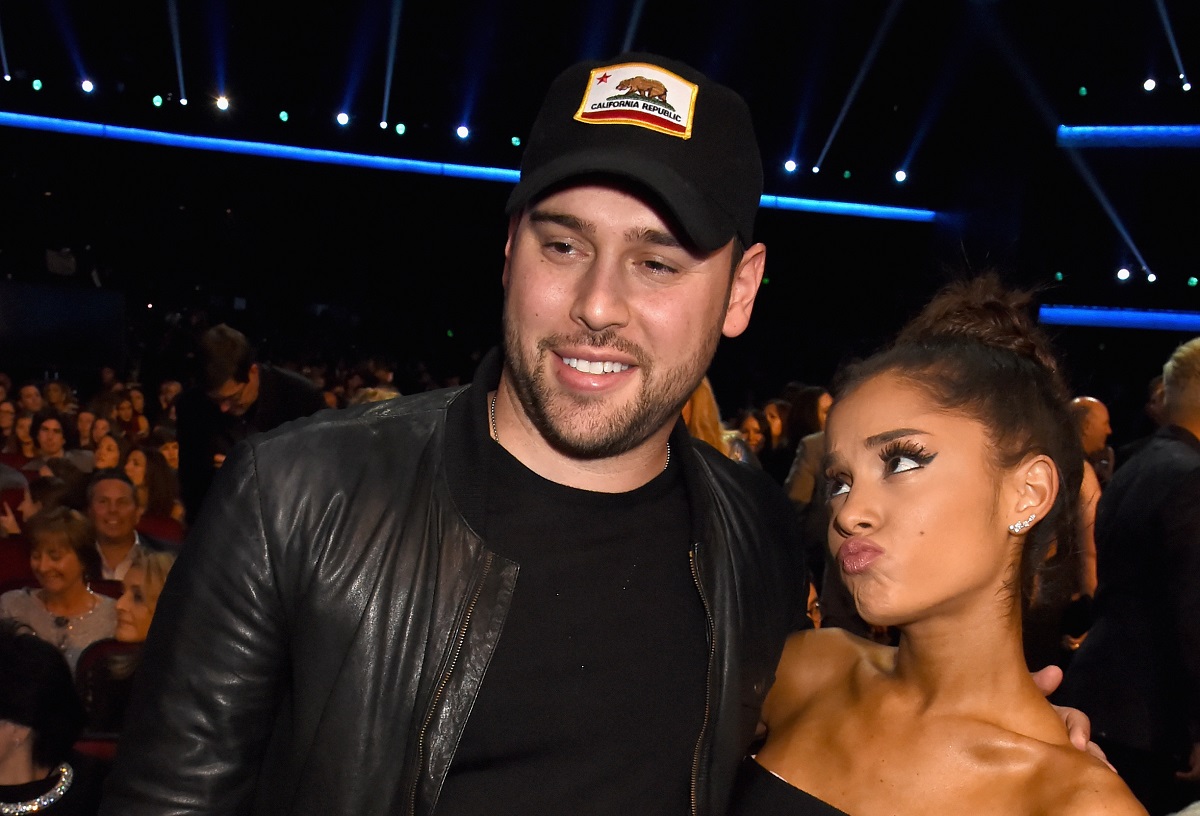 Scooter Braun (L) and Ariana Grande attend the 2015 American Music Awards on November 22, 2015, in Los Angeles, California.