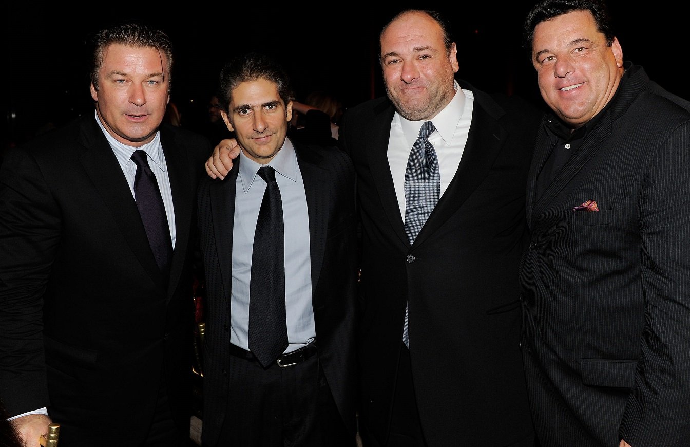 Alec Baldwin poses Michael Imperioli, James Gandolfini, and Steve Schirripa of 'The Sopranos' in 2010.