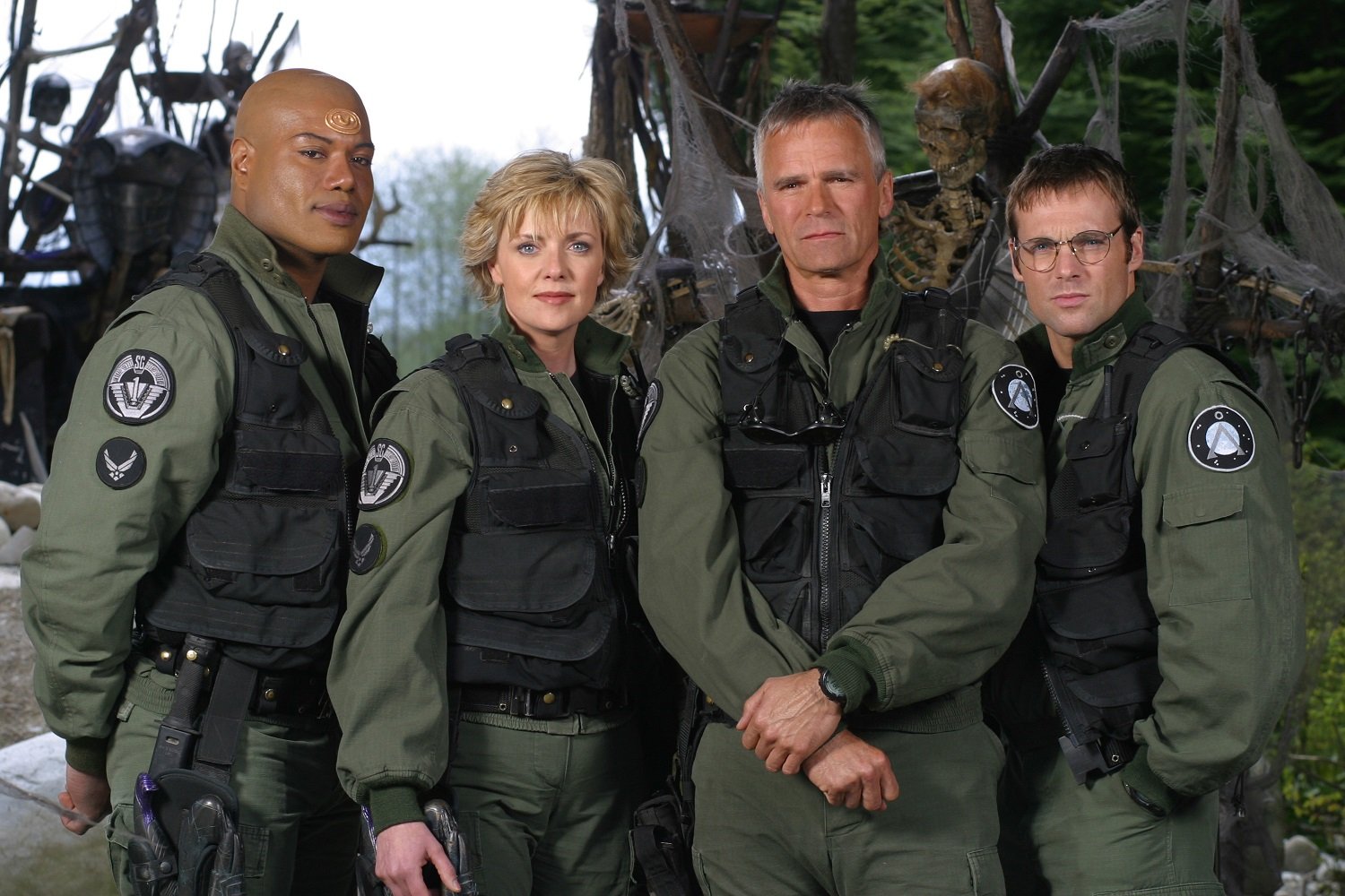 Christopher Judge as Teal'c, Amanda Tapping as Maj. Samantha Carter, Richard Dean Anderson as Colonel Jack O'Neill, Michael Shanks as Dr. Daniel Jackson on Stargate SG-1