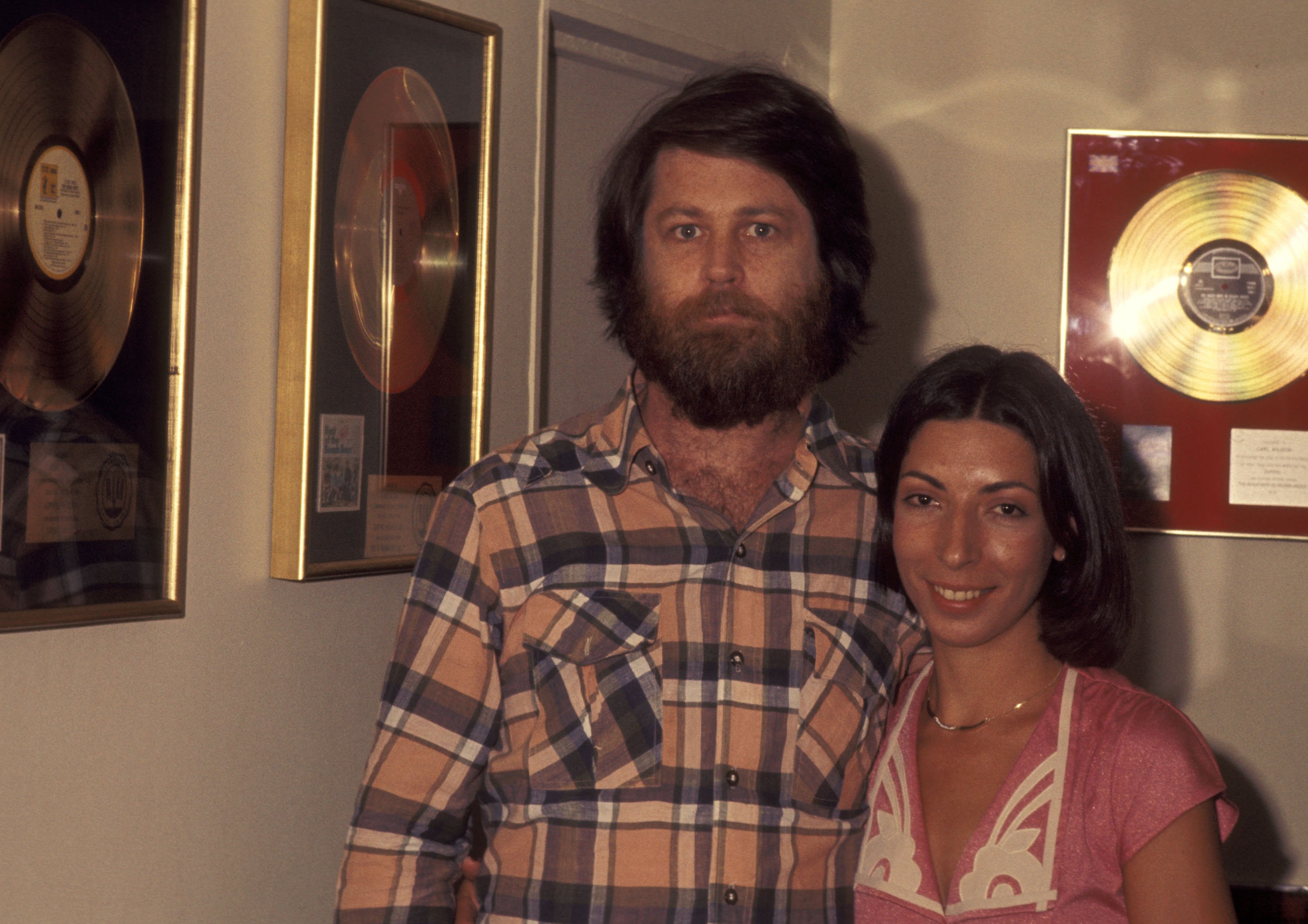 Brian and Marilyn Wilson with gold records