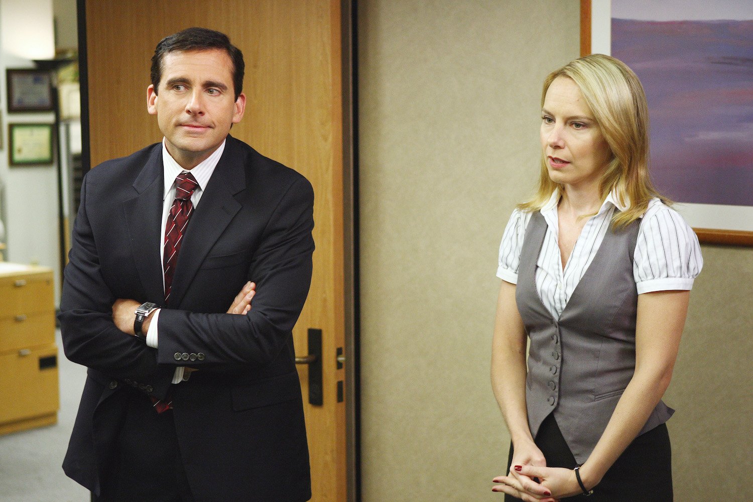 The Office: Steve Carell as Michael Scott and Amy Ryan as Holly Flax