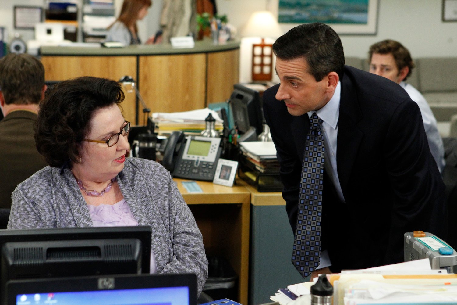 The Office Phyllis Smith and Steve Carell as Phyllis and Michael.