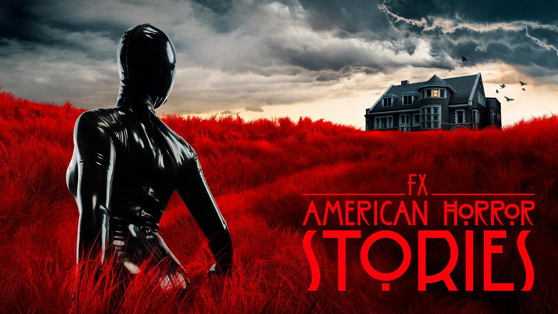 The ‘American Horror Stories’ Season 1 key art features the Rubber Woman in front of Murder House