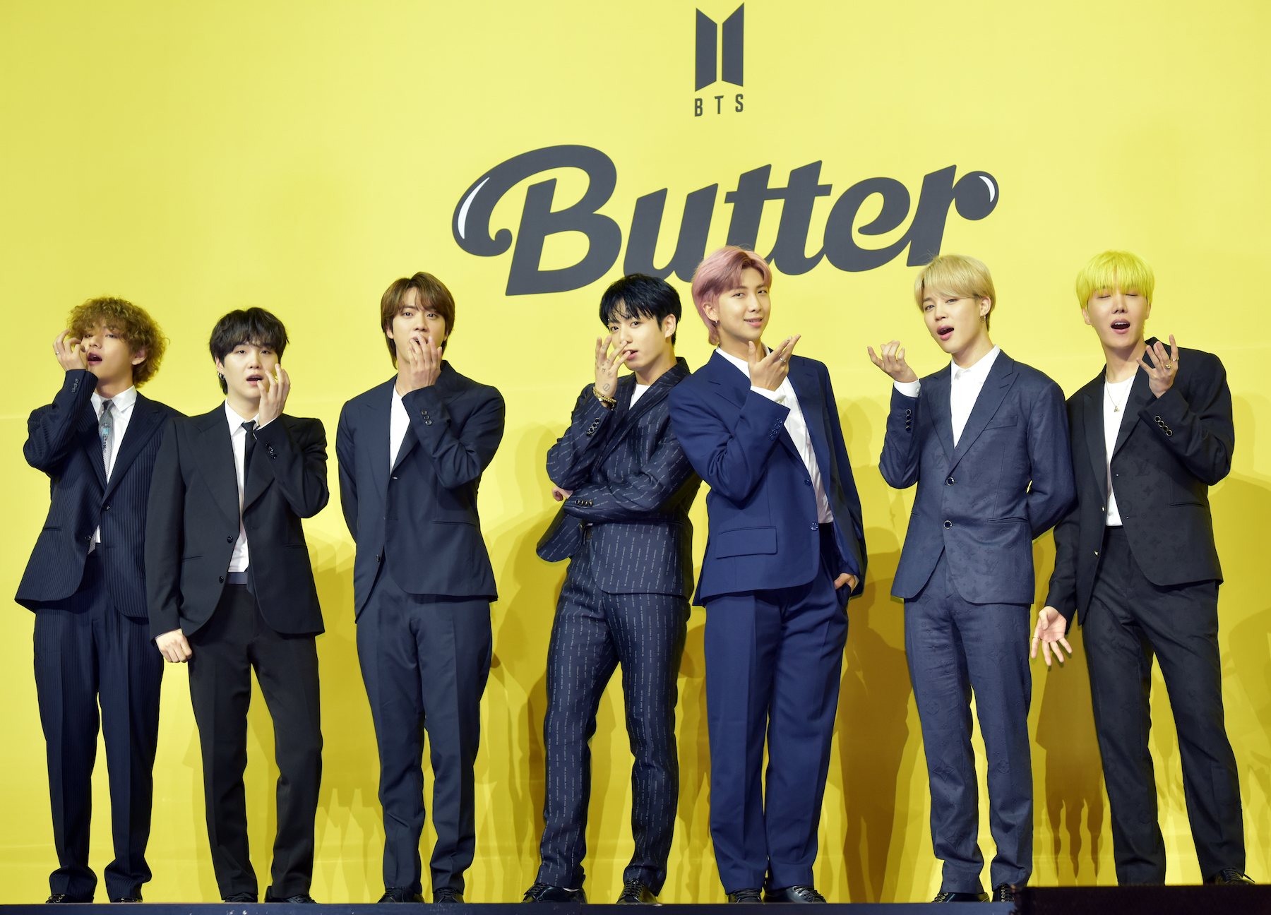 BTS attends a press conference for the new digital single 'Butter'