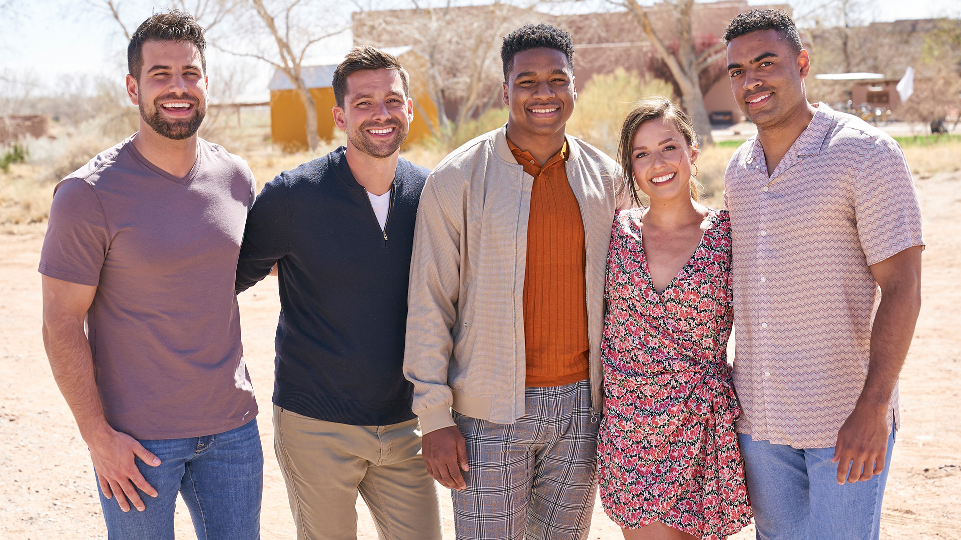 Blake Moynes, Michael Allio, Andrew Spencer, Katie Thurston, and Justin Glaze on a group date together in ‘The Bachelorette’ Season 17 Week 7