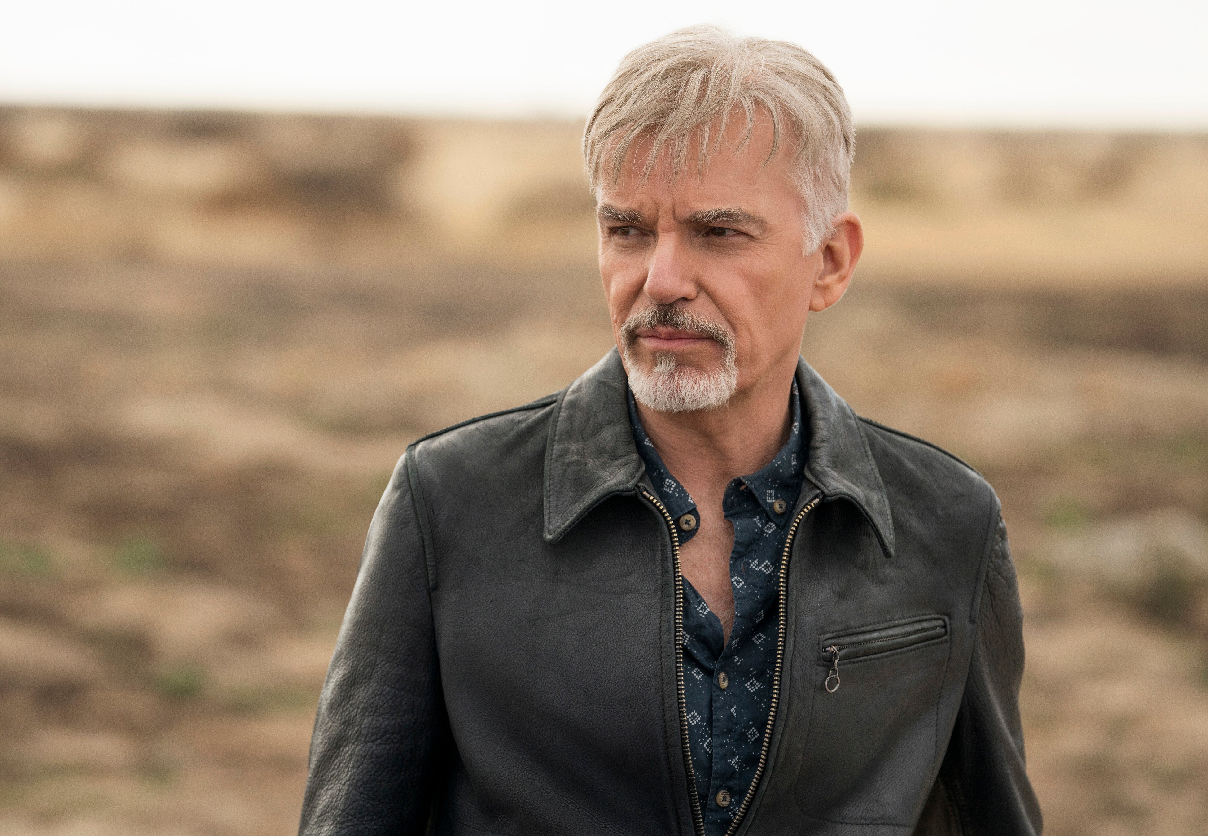 Billy Bob Thornton, wearing a leather jacket, as Billy McBride in 'Goliath'
