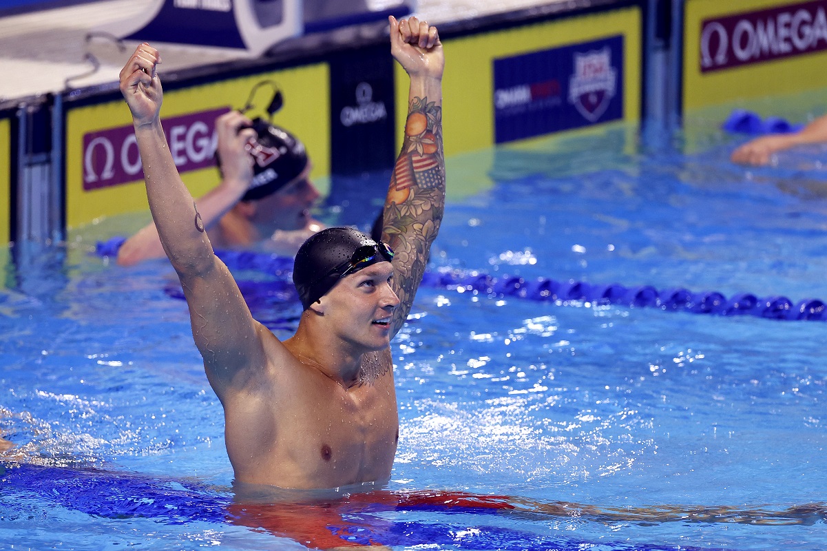 Caeleb Dressel reacts after setting an American Record in the Men's 50m freestyle