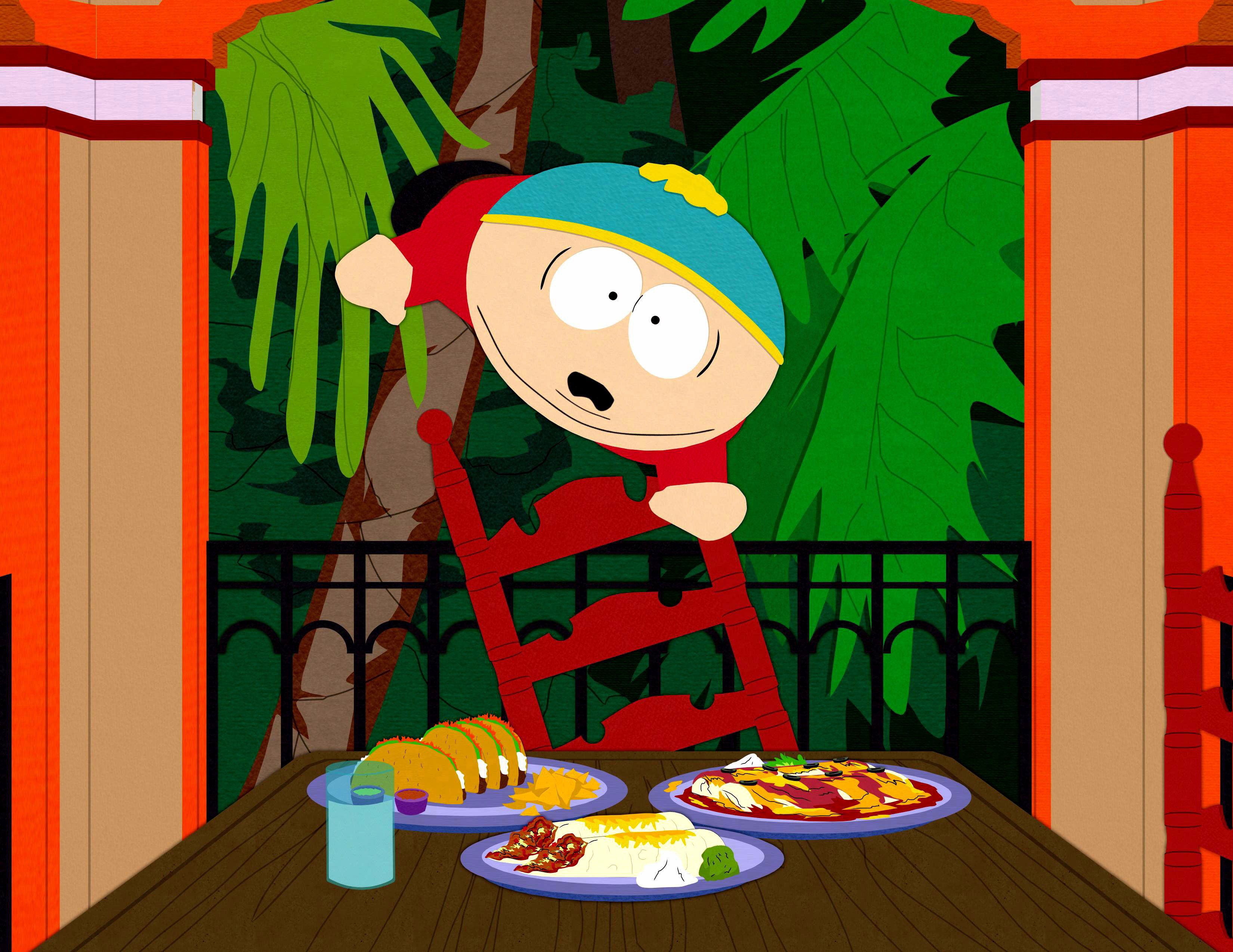 Cartman climbs in the trees at Casa Bonita