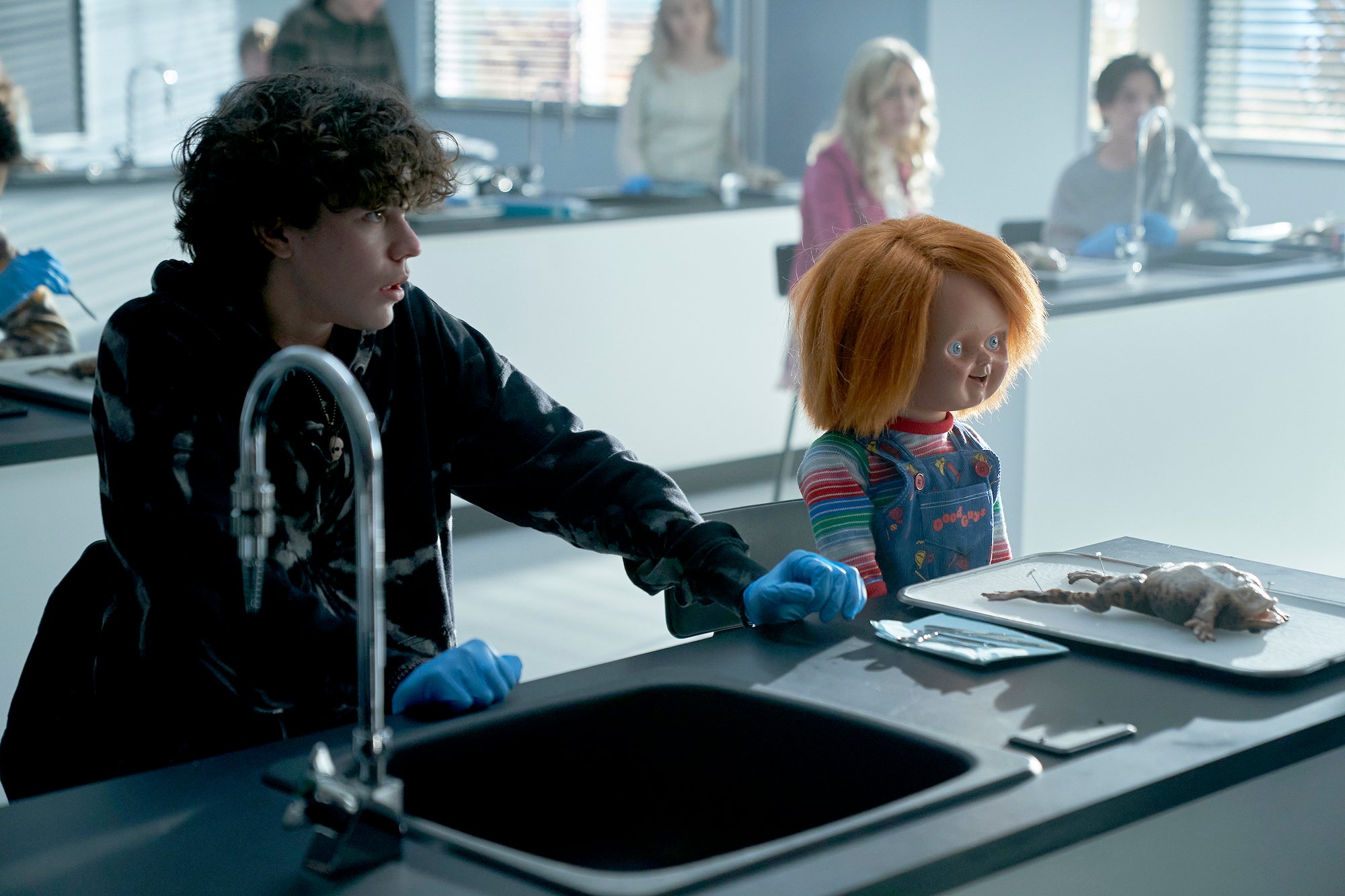 Chucky and Zackary Arthur dissect a frog