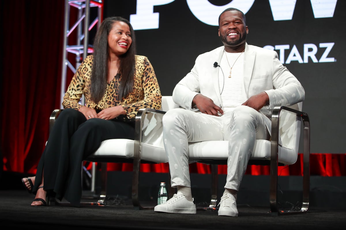 Courtney A. Kemp (L) and Curtis "50 Cent" Jackson of 'Power' speak on stage