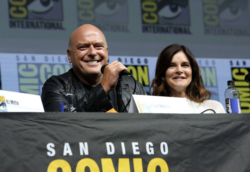Dean Norris and Betsy Brandt speak at a panel for 'Breaking Bad'.