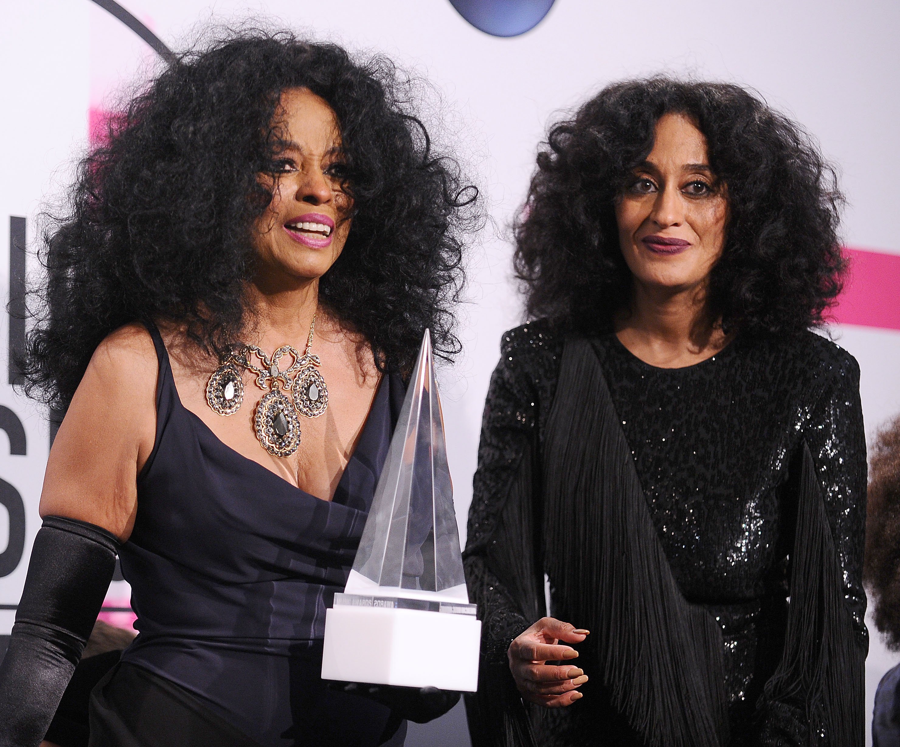 Diana Ross and Tracee Ellis Ross wearing all black while attending the American Music Awards.