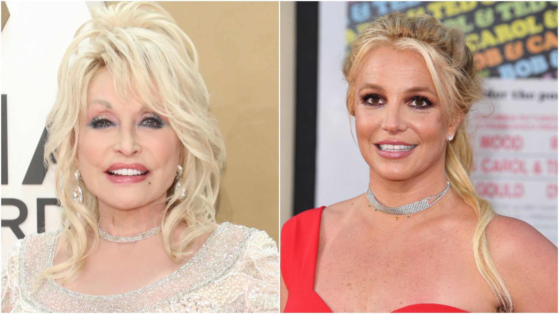 A collage image of Dolly Parton and Britney Spears