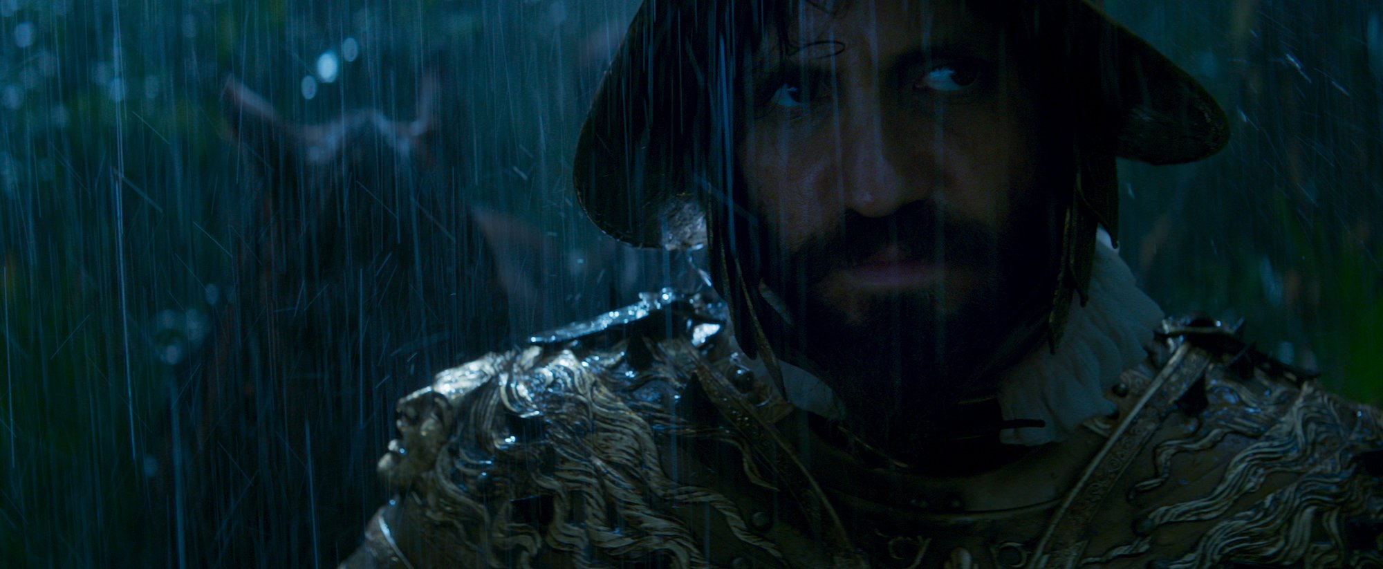 Edgar Ramirez leads Conquistadors through the rain in Jungle Cruise