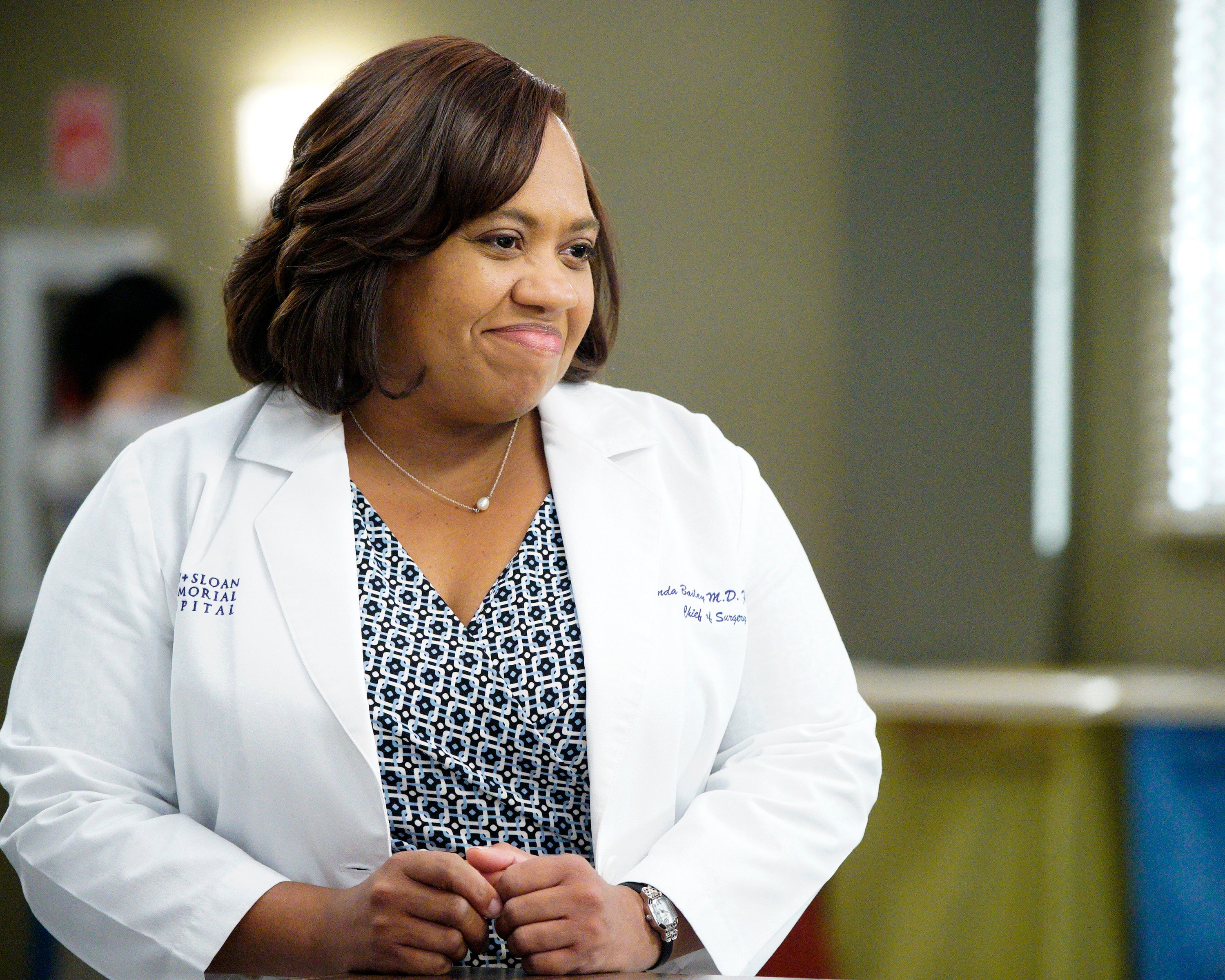 'Grey's Anatomy': Miranda Bailey actor Chandra Wilson wearing a lab coat and dress during a scene of the ABC show.