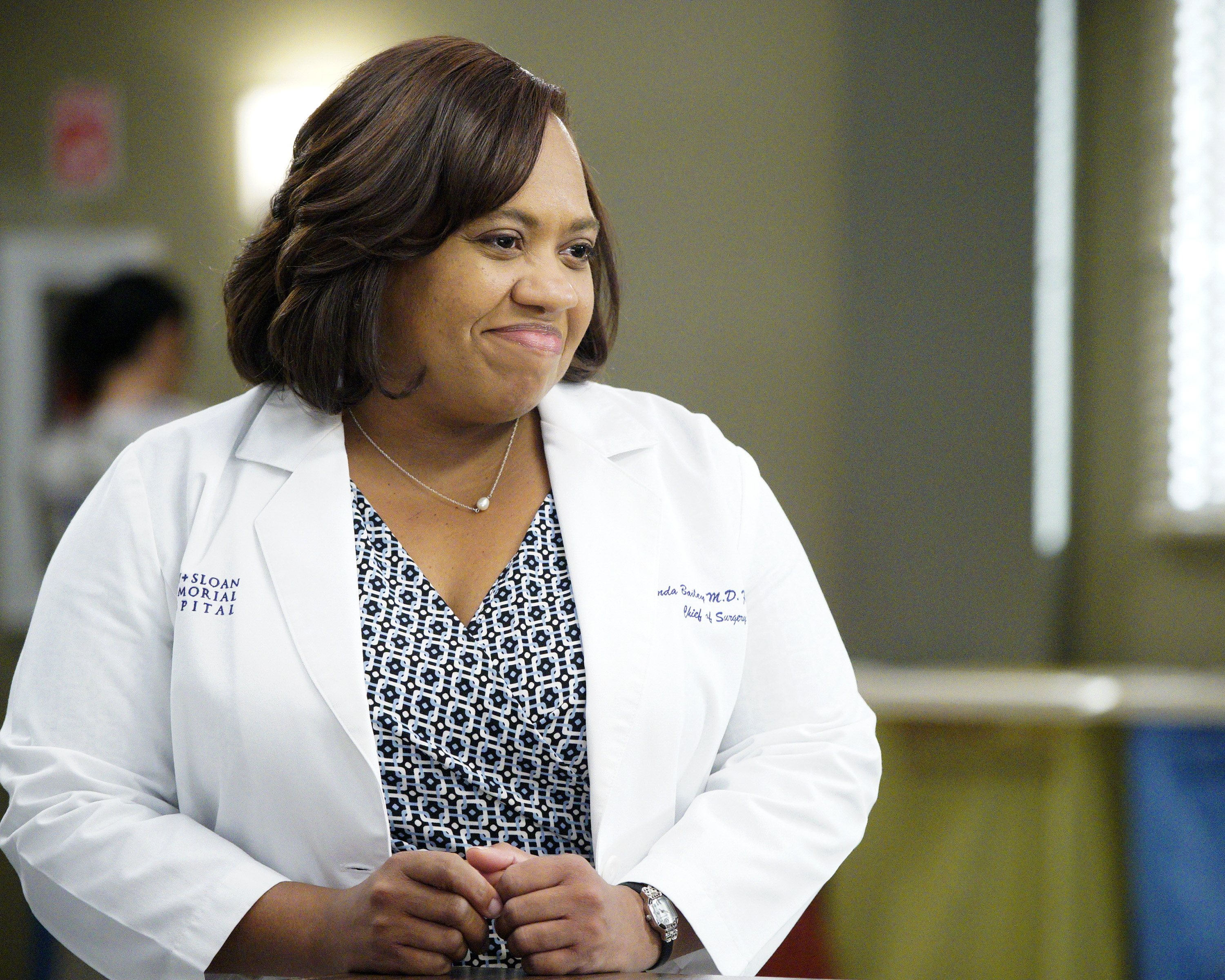 'Grey's Anatomy': Miranda Bailey actor Chandra Wilson wearing a lab coat and dress during a scene of the ABC show.