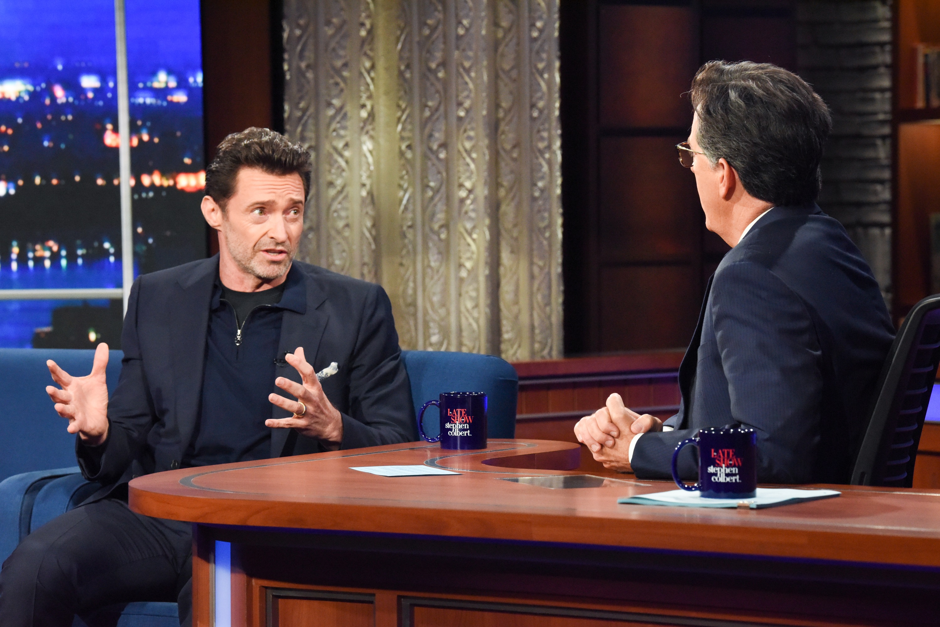 Hugh Jackman talks to Stephen Colbert about his new movie Reminscence coming to HBO in August