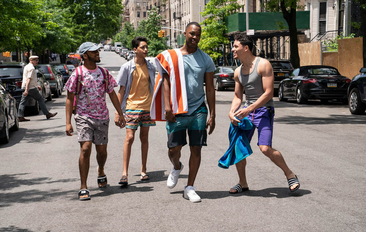 Noah Catala, Gregory Diaz IV, Corey Hawkins, and Anthony Ramos in a scene from ‘In the Heights’