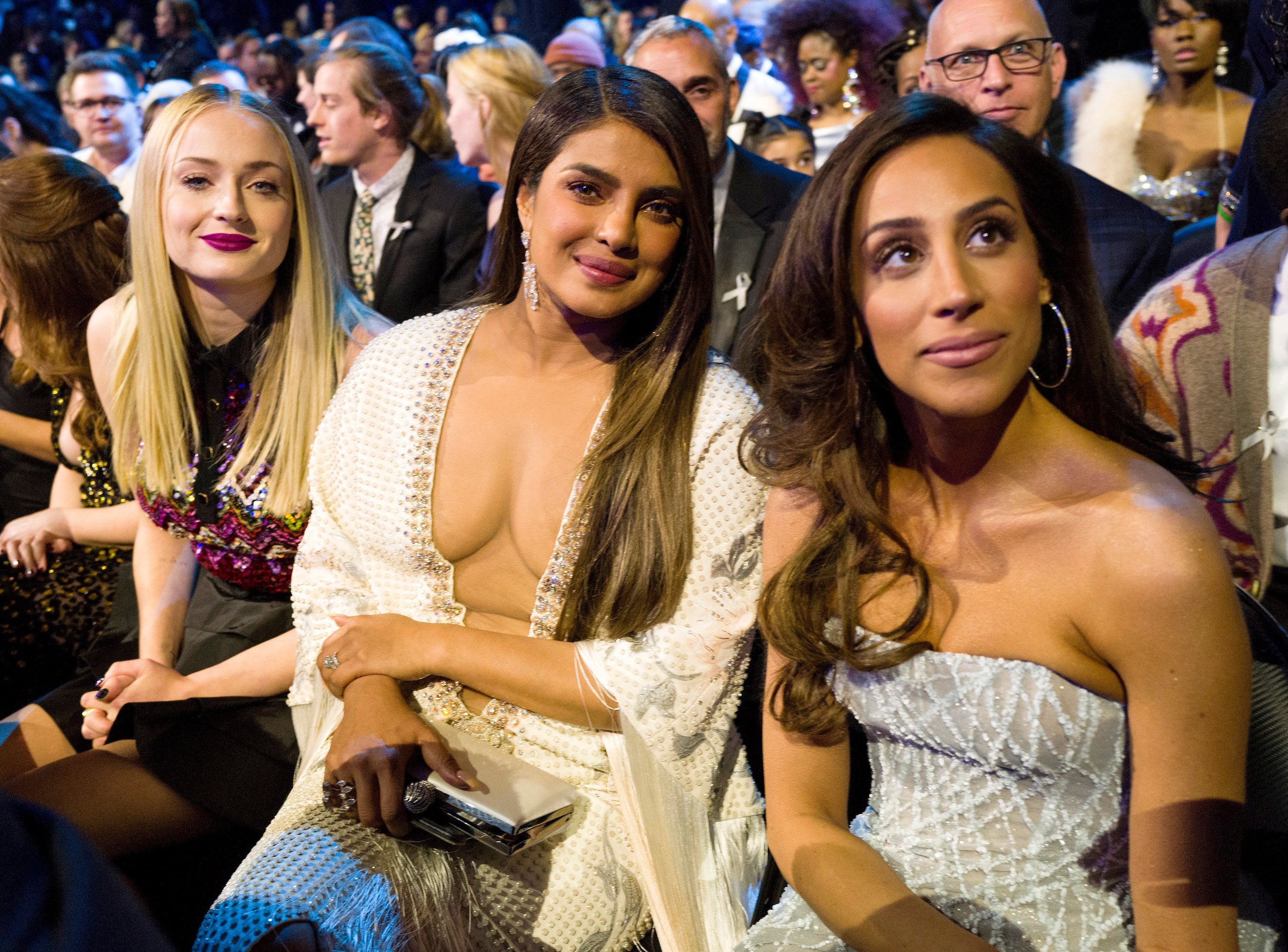 Sophie Turner, Priyanka Chopra, and Danielle Jonas attend the 62nd Annual GRAMMY Awards