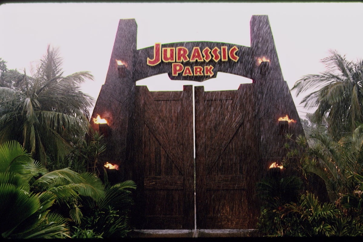 The iconic Jurassic Park gate in a scene from ‘Jurassic Park’