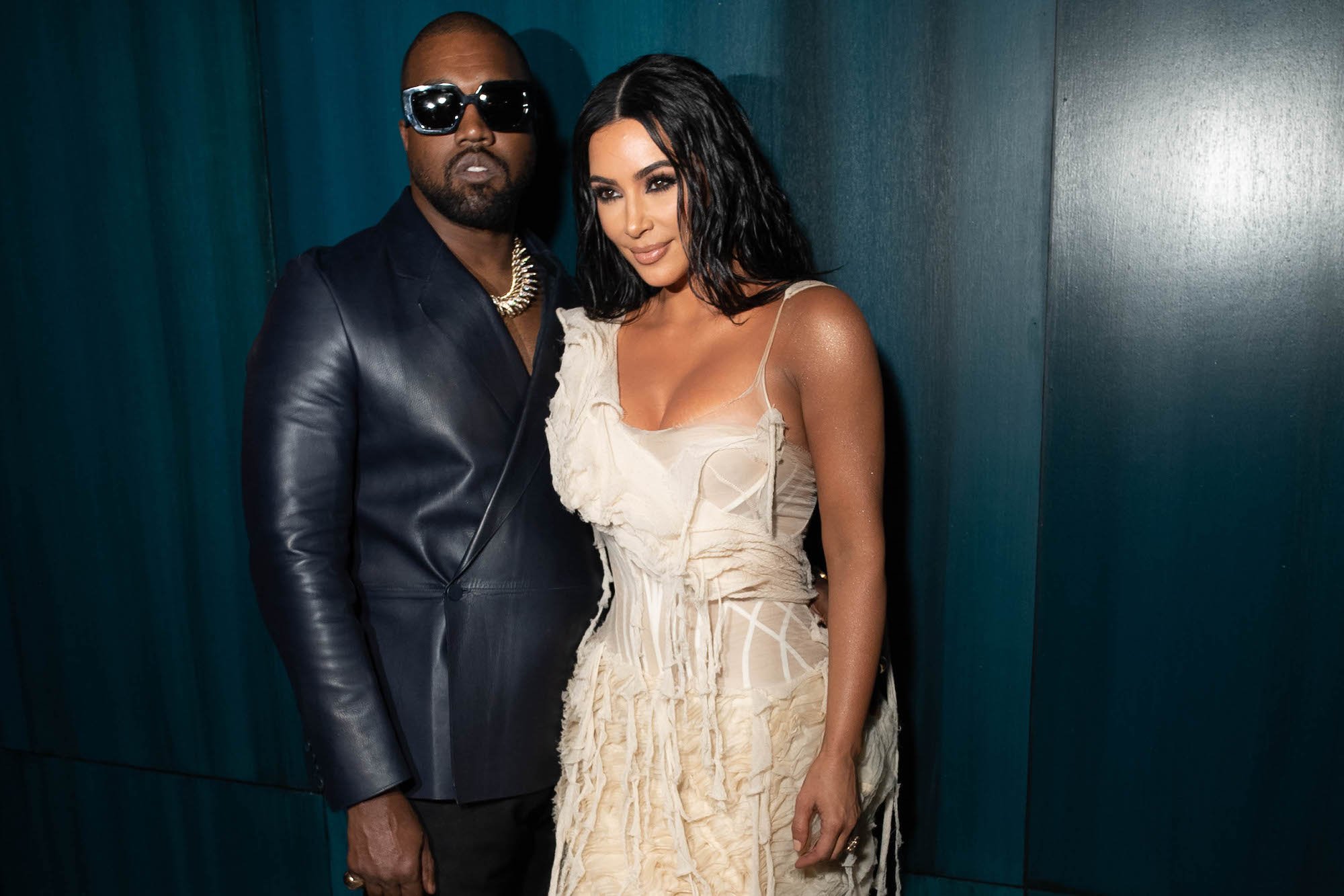 Kim Kardashian West and Kanye West attending the 2020 Vanity Fair Oscar Party