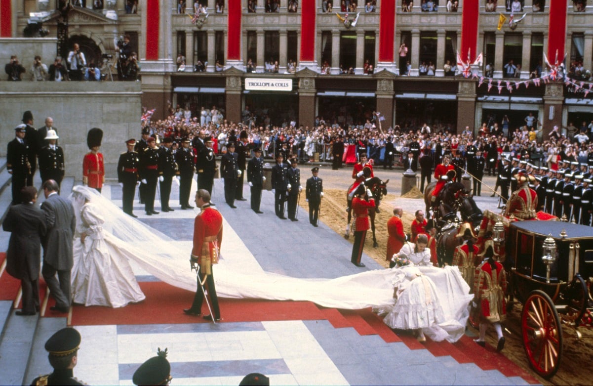 Lady Diana Spencer arriving with her father to St Paul's Cathedral for her royal wedding
