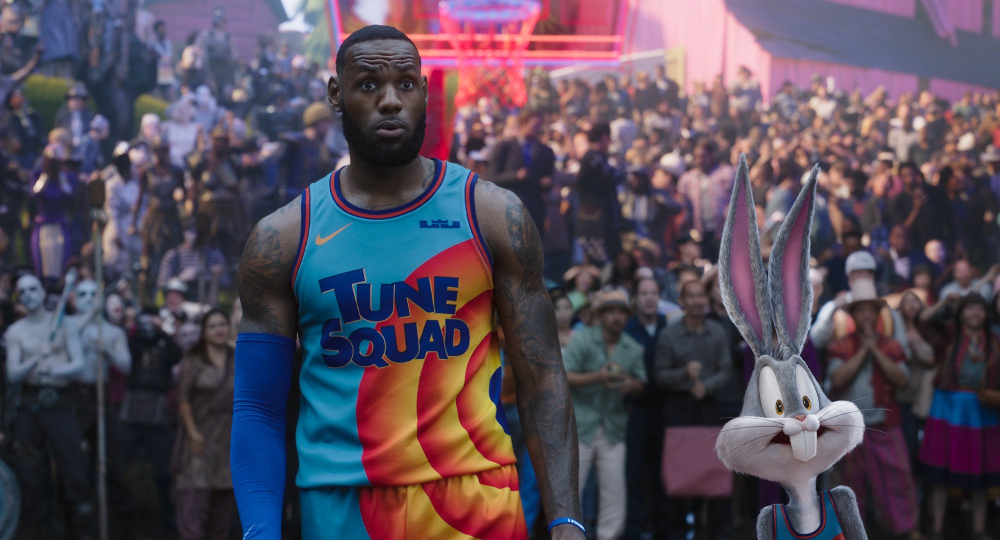 LeBron James and Bugs Bunny stare in horror