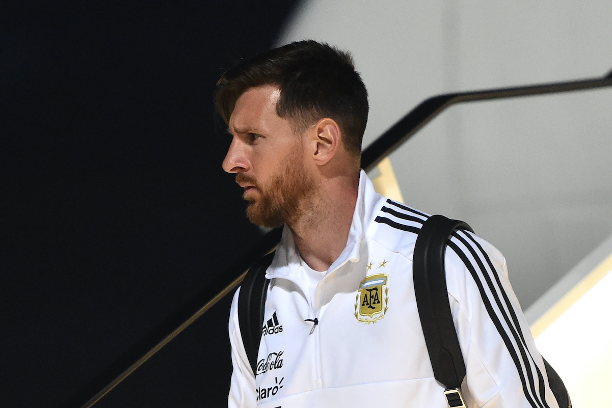 Lionel Messi steps off Argentina's private jet in Russia in 2018