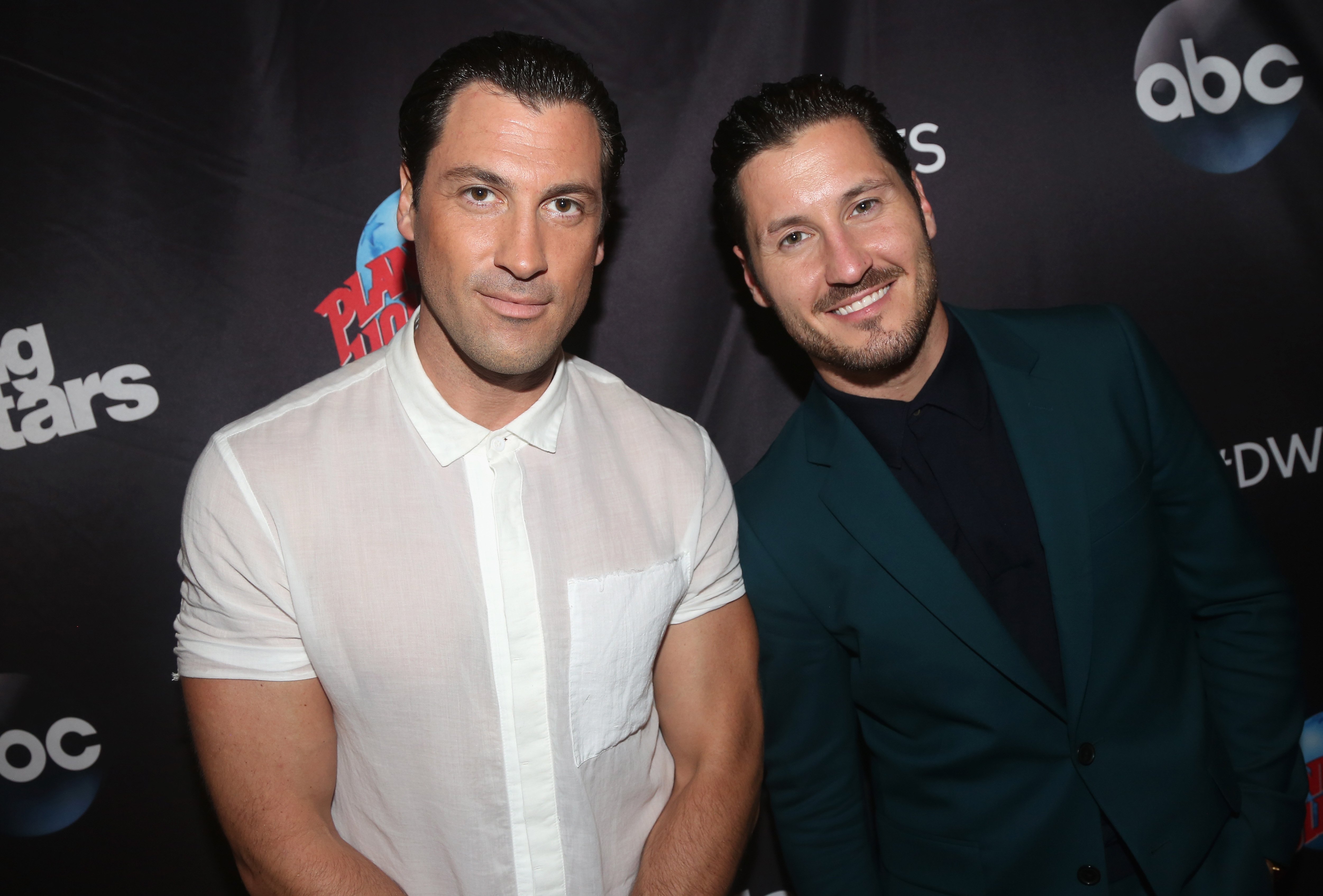 Maks Chmerkovskiy and Val Chmerkovskiy pose at ABC's 'Dancing with the Stars' Season 5 cast announcement event at Planet Hollywood Times Square