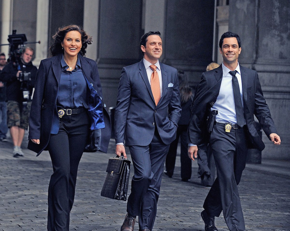 Danny Pino, Raúl Esparza, and Mariska Hargitay walking together