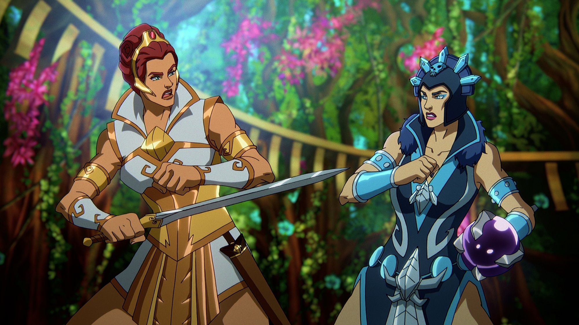 Teela draws her sword at Evil-Lyn in 'Masters of the Universe: Revelation'
